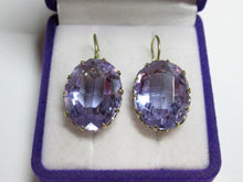 Load image into Gallery viewer, Close-up of Vintage Soviet Sterling Silver 875 Earrings featuring Large Faceted Lavender Alpanite
