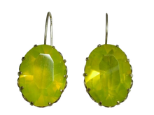 Load image into Gallery viewer, Vintage Soviet 875 Sterling Silver Drop Earrings with Lime Green Alpanite Stones
