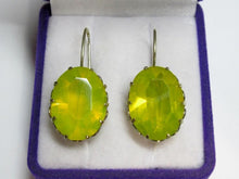 Load image into Gallery viewer, Vintage Soviet 875 Sterling Silver Yellow Green Alpanite Dangle Earrings with Oval Faceted Stones
