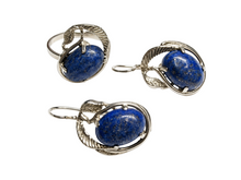 Load image into Gallery viewer, Vintage Soviet USSR 916 Silver Lapis Lazuli Ring and Earrings Set Size 7.75
