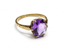 Load image into Gallery viewer, Vintage USSR 875 Silver Amethyst Solitaire Ring 18K Gilt Retro Design Size 6.5
