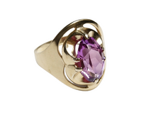 Load image into Gallery viewer, Vintage USSR 875 Silver Amethyst Solitaire Ring Gilt Retro Design Size 7.75
