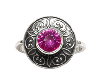 Load image into Gallery viewer, Vintage USSR Soviet 875 Silver Tourmaline Ring Circular Scroll Design Size 8.5
