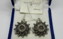 Load image into Gallery viewer, Vintage Russian Soviet sterling silver earrings with black obsidian stones, lightweight women's jewelry from Fezba Market.
