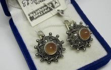 Load image into Gallery viewer, Vintage Russian Soviet sterling silver earrings with chalcedony stones, women's jewelry, lightweight 7.73 grams.
