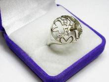 Load image into Gallery viewer, Vintage Russian sterling silver 925 women's ring with cubic zirconia in size 9, featuring intricate design and sparkling stones.
