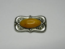 Load image into Gallery viewer, Back View of Vintage 875 Sterling Silver Amber Brooch with Hallmarks
