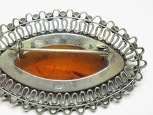 Load image into Gallery viewer, Detailed Vintage Russian 875 Silver Brooch with Baltic Amber
