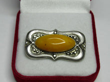 Load image into Gallery viewer, Vintage Russian Soviet 875 Sterling Silver Brooch with Natural Baltic Amber, Women's Statement Jewelry
