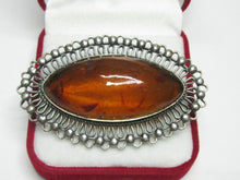Load image into Gallery viewer, Vintage Soviet Russian 875 Sterling Silver Brooch with Natural Baltic Amber, Statement Jewelry
